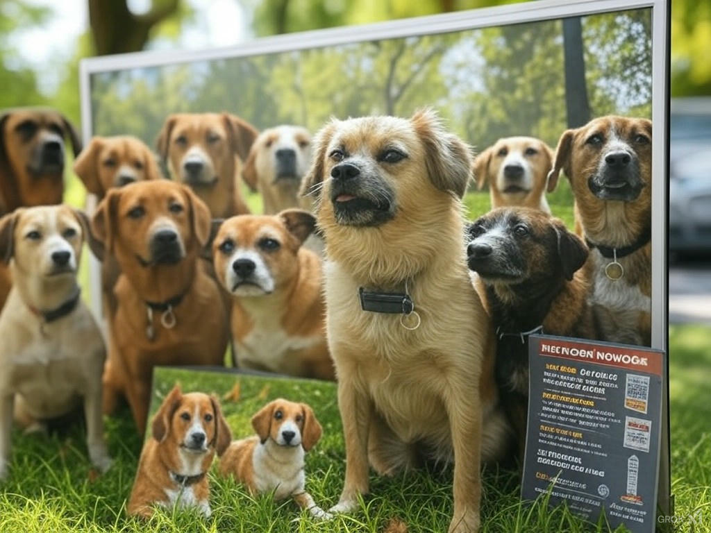 "Vibrant image of dogs in a colorful park setting, one dog coughing amidst a group, with educational text about dog coughing symptoms and home remedies for kennel cough."