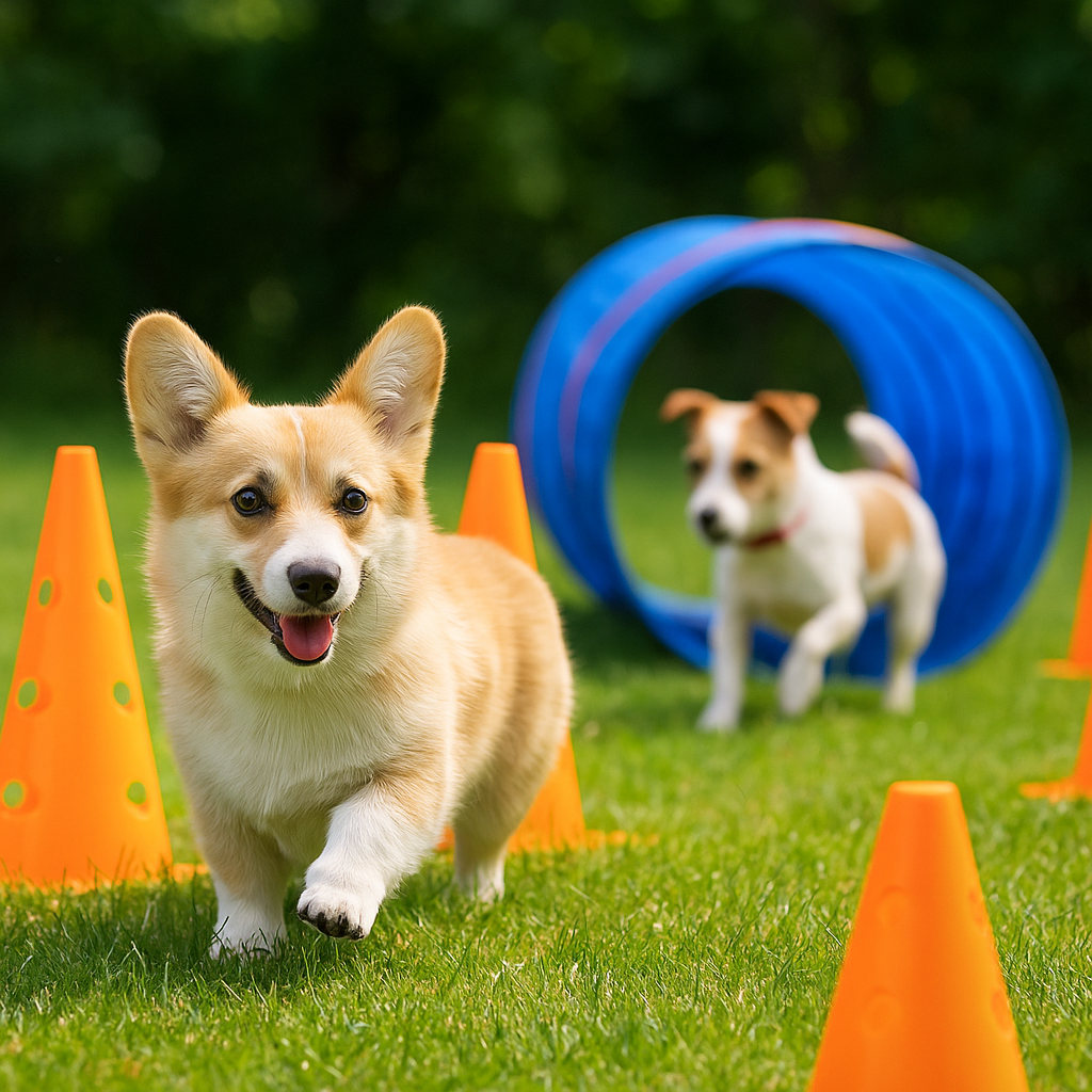 "Agility courses offer mentally stimulating outdoor dog activities"