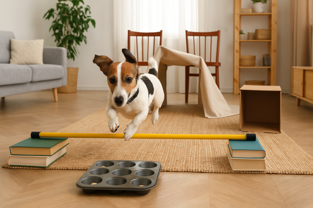 DIY indoor dog exercise course in apartment