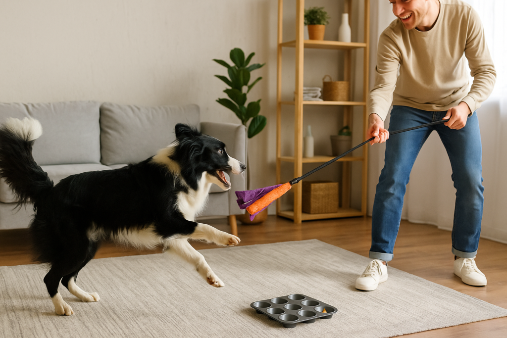 "flirt pole indoor dog exercise in small space"