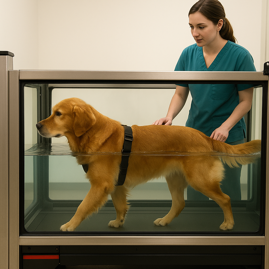 "Hydrotherapy session for arthritis in dogs at veterinary clinic"