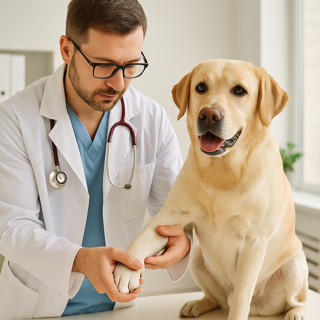 "Vet checking dog’s joints before agility training for dogs"