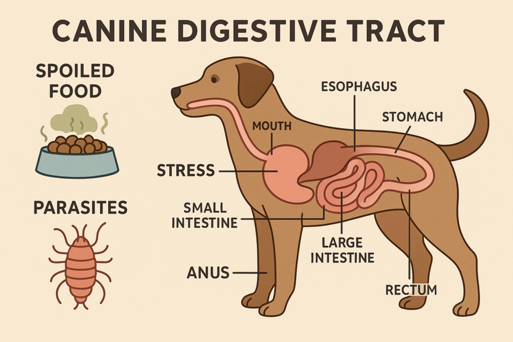 "Causes and anatomy of dog diarrhea explained visually"