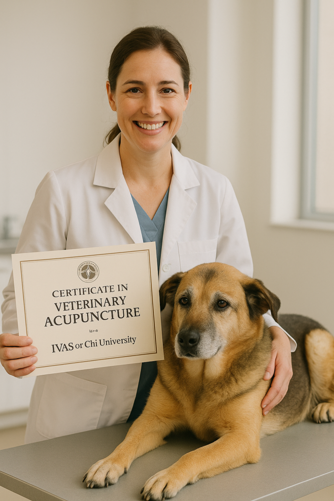 "Certified vet using acupuncture guide for dogs to treat patients"