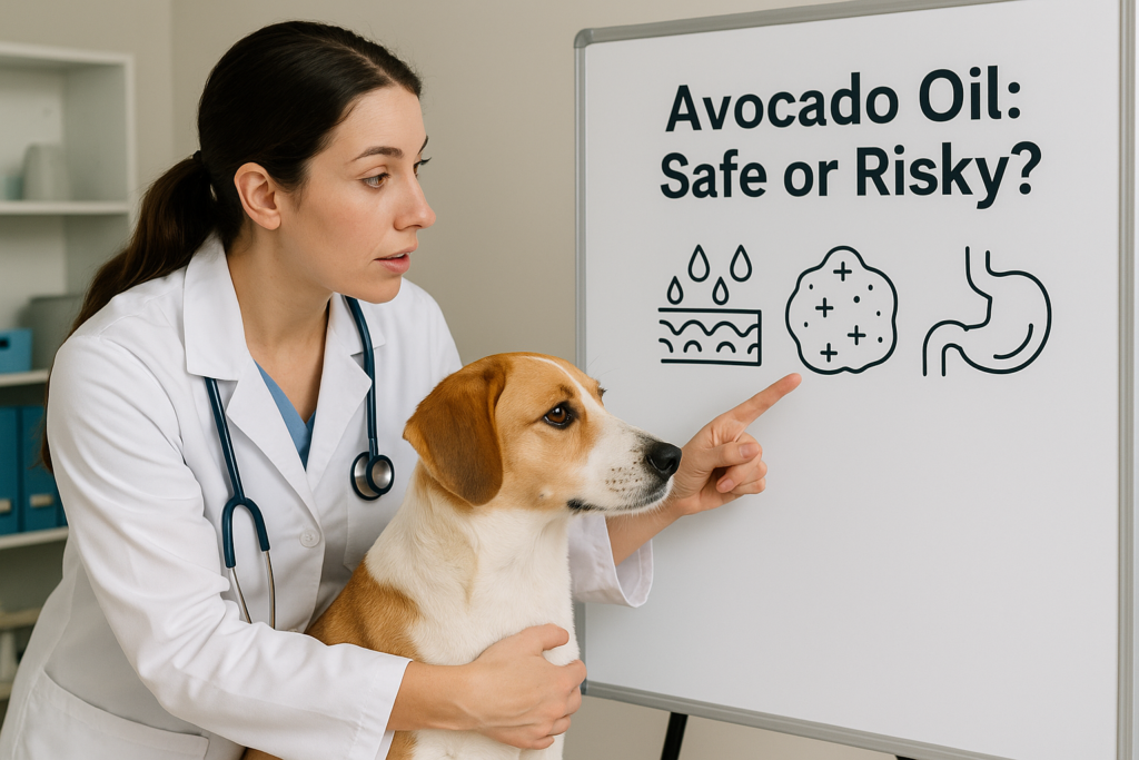 "Vet assessing if avocado oil for dogs is safe for health"