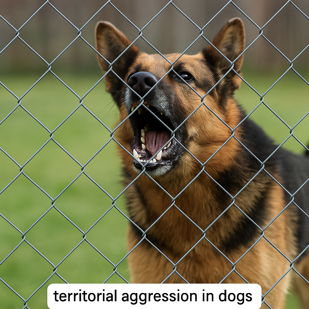 Territorial aggression in dogs - German Shepherd barking behind a fence