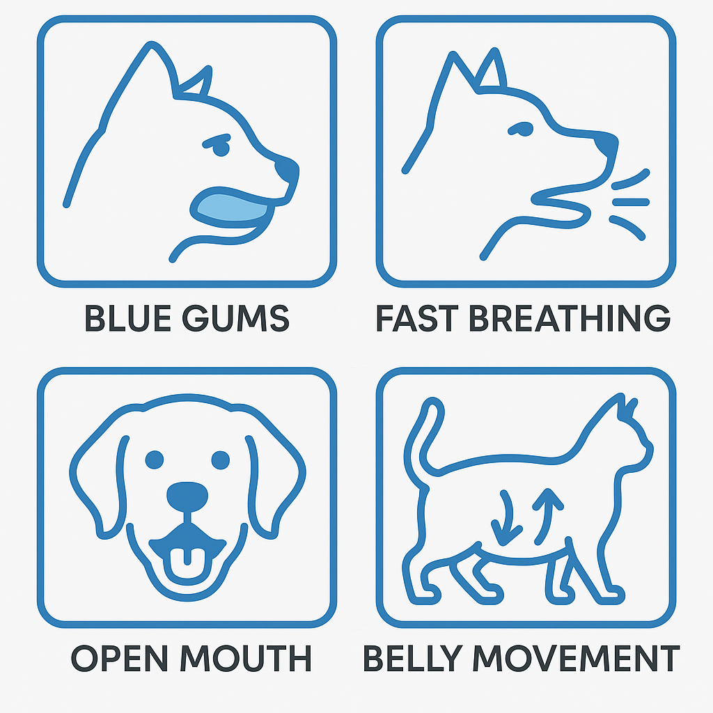 "Symptoms chart of heavy breathing in dogs showing emergency signs"