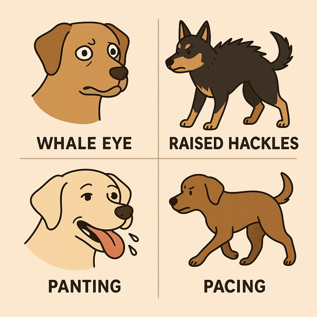 "Common dog stress signs and body language cues"