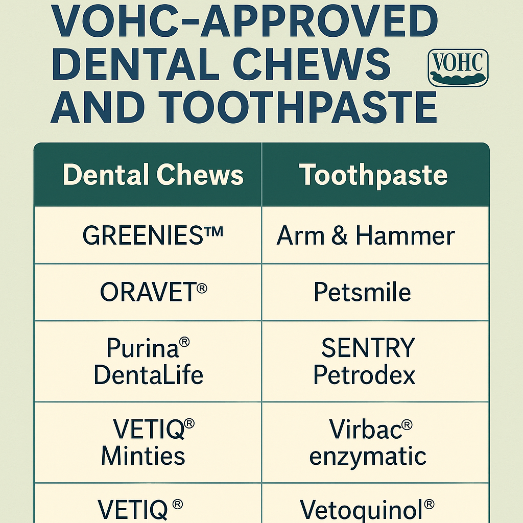"VOHC product guide for effective dog dental care at home'