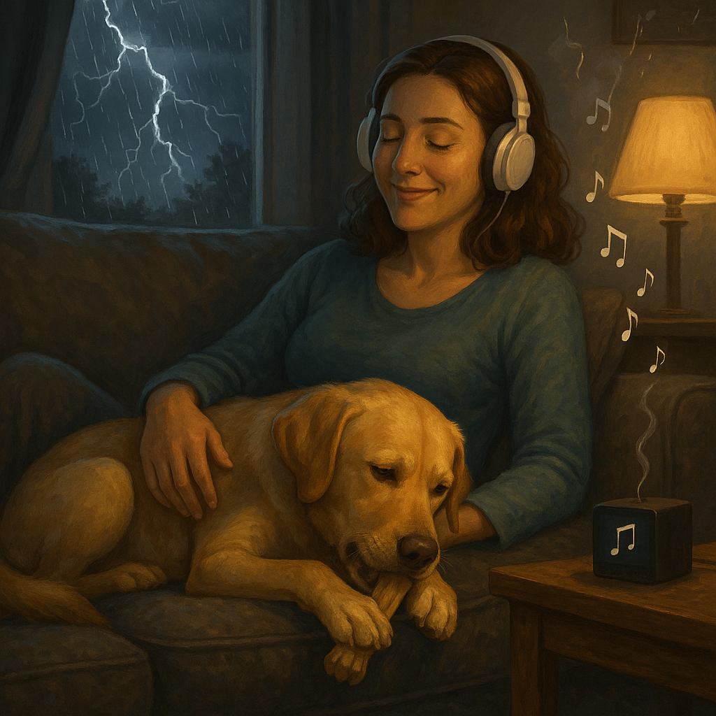 Distracting and comforting techniques for thunder anxiety in dogs.