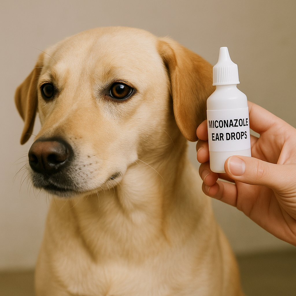 "Topical antifungal treatment for dog yeast infections being applied"