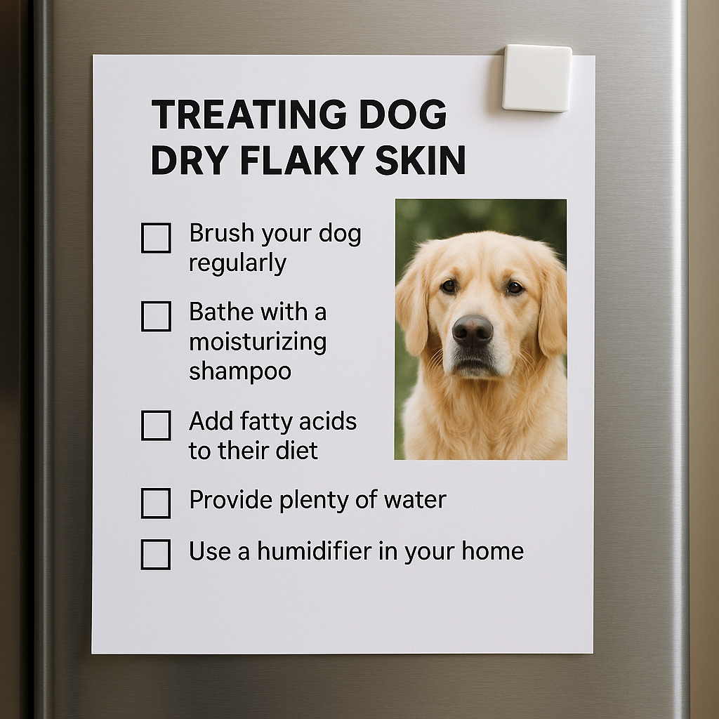 "Home care plan for managing dog dry flaky skin"