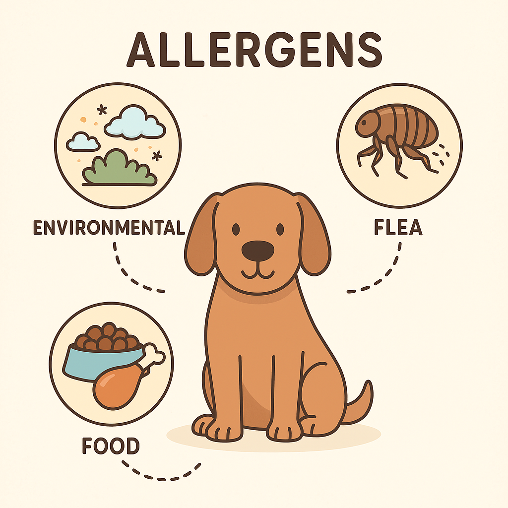 "common causes of dog skin allergies triggering natural treatment needs"