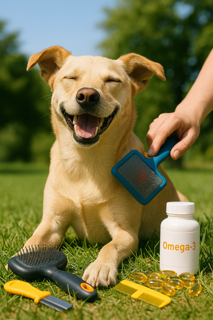 "Dog grooming and supplements to prevent dog skin conditions"