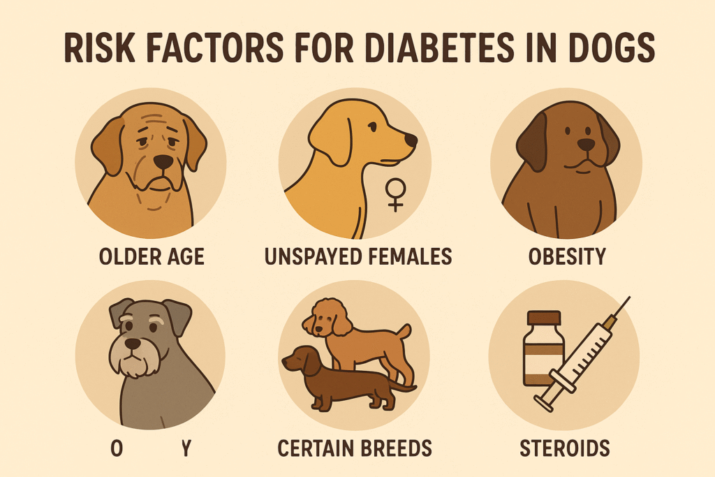 "risk factors for diabetes in dogs including age, breed, and obesity"