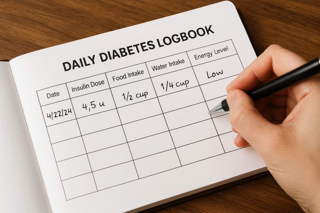 "daily log for managing diabetes in dogs at home"