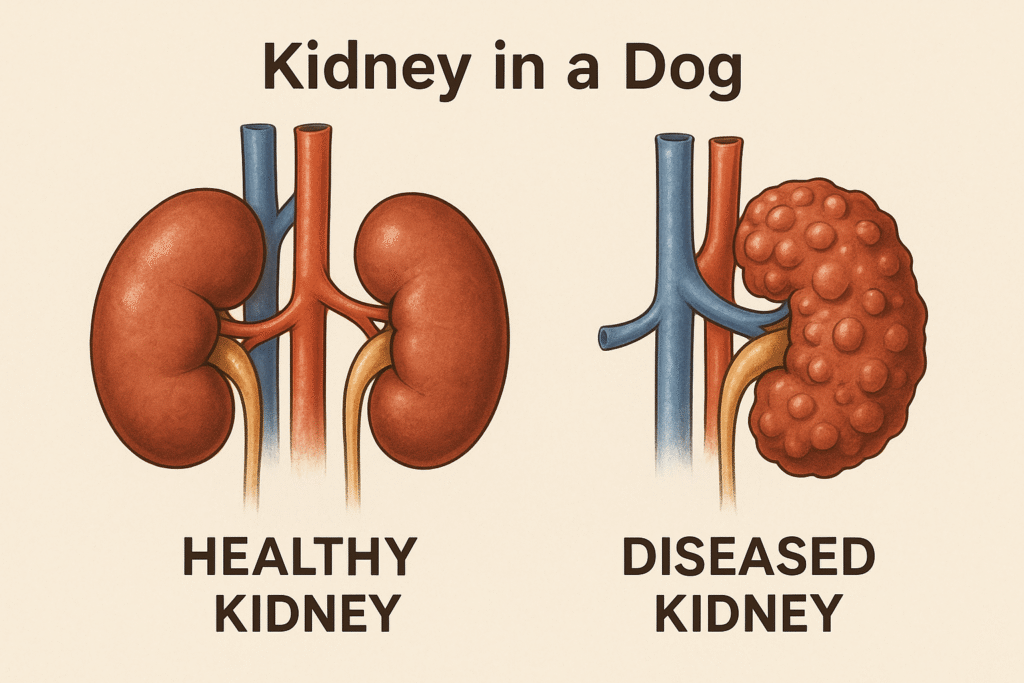 "visual comparison of healthy and diseased kidneys in chronic kidney disease in dogs"