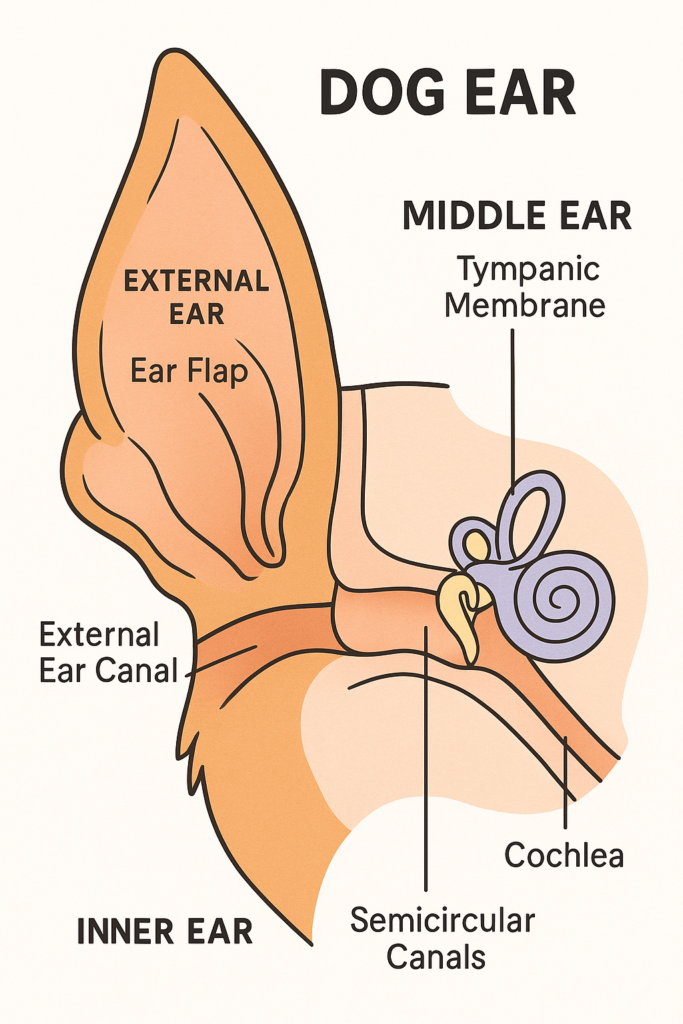 "Diagram showing areas affected by dog ear infections in the ear canal"