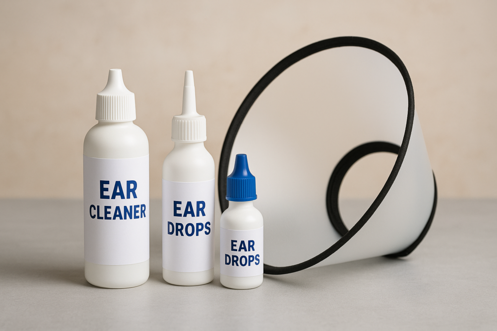 "Dog ear infection treatment options including medication and cleaning supplies"