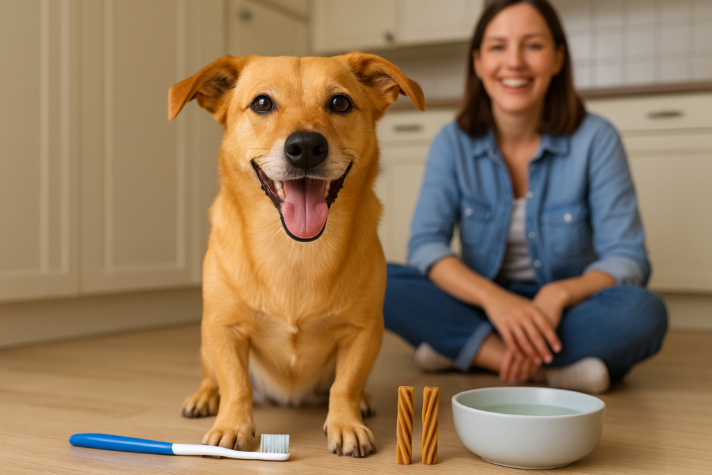 "Preventing dog bad breath with home dental care routine"