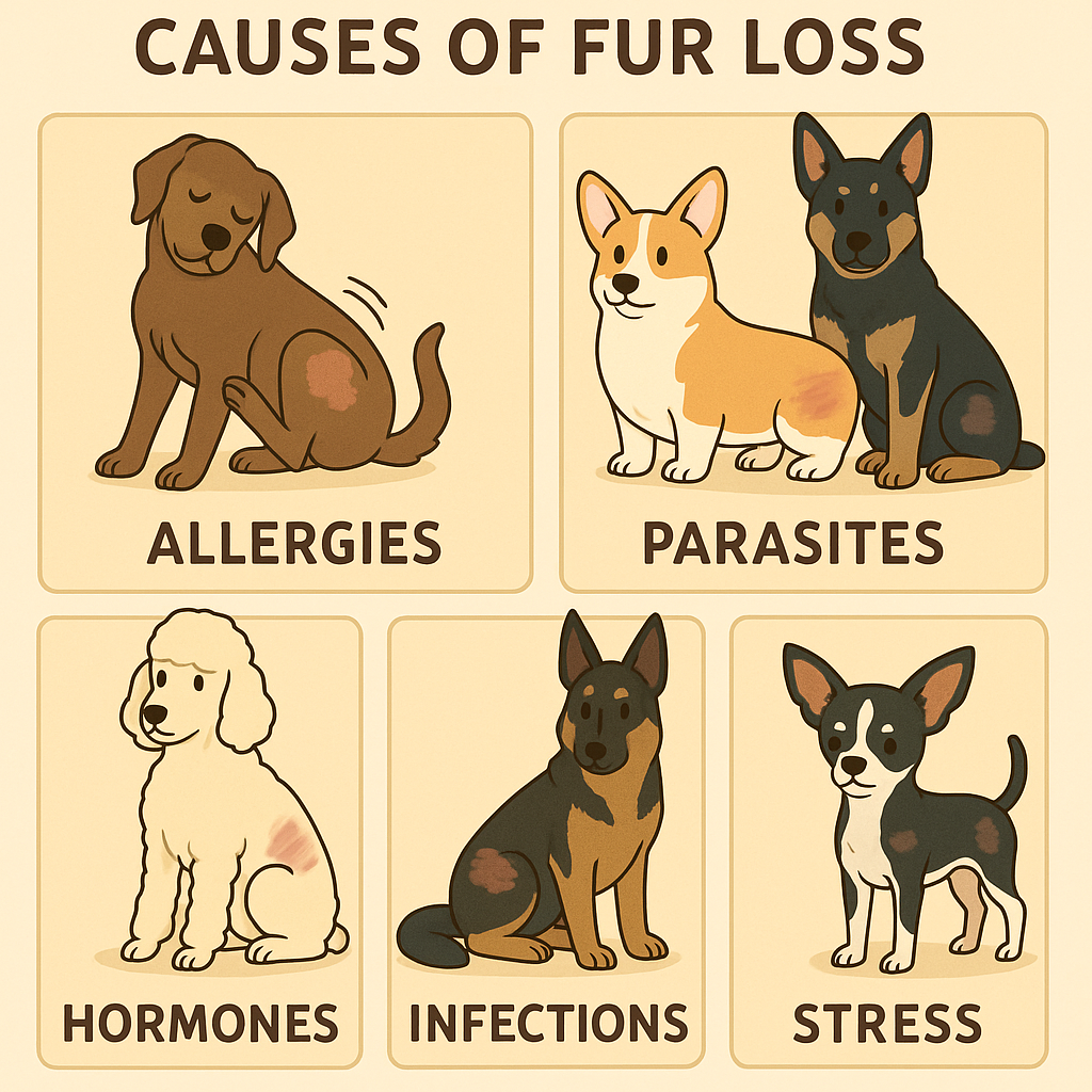 "Visual guide to common causes of dog losing hair"