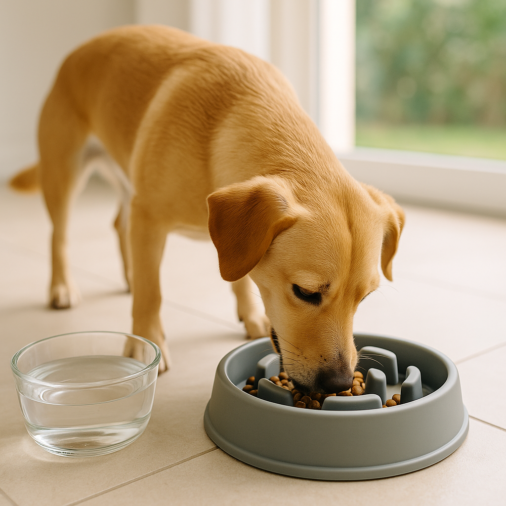 "Using slow-feed bowls to prevent digestive problems in dogs"