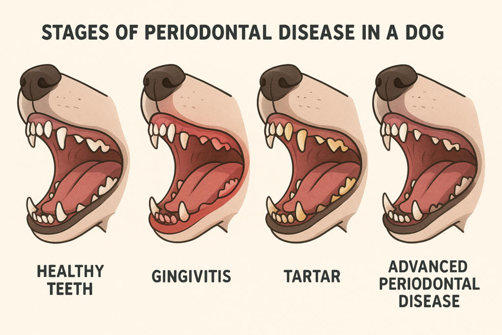 "Progression of dental disease in dogs from healthy teeth to advanced periodontal infection"
