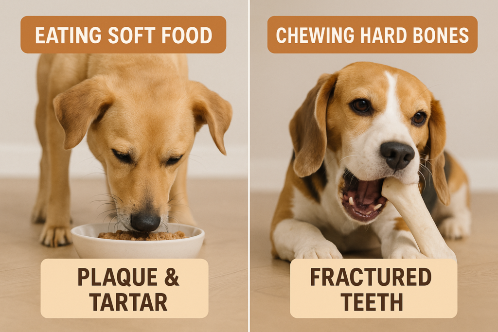 "Common causes of dental disease in dogs including diet and chewing habits"