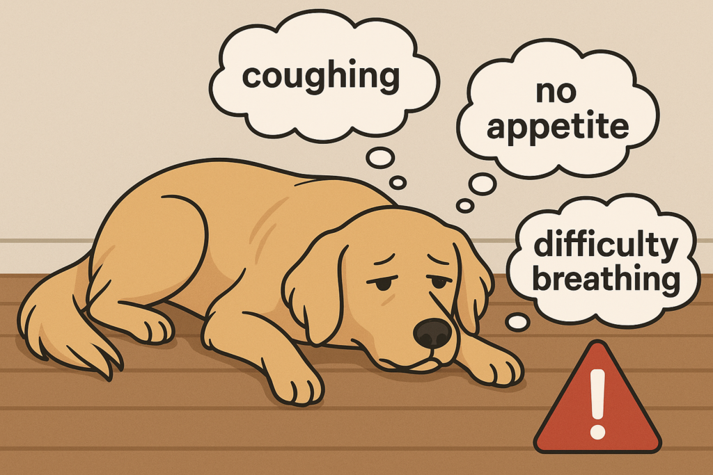 "Golden Retriever showing serious dog coughing signs that need a vet visit"