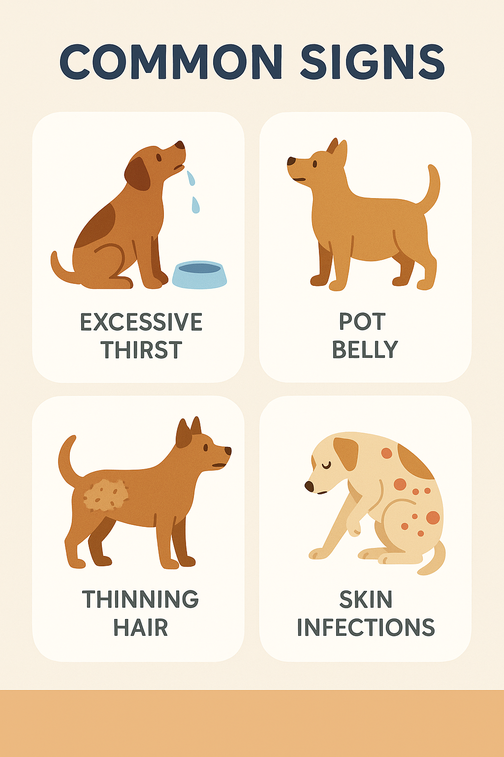 "Symptoms chart for Cushing’s Disease in Dogs including PU/PD and hair loss"