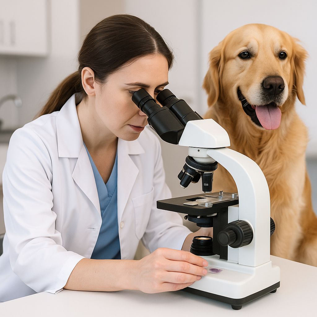 “Veterinarian diagnosing IBD in dogs using biopsy samples.”

