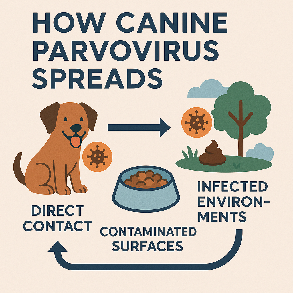 "how canine parvovirus threat 2025 spreads between dogs and contaminated areas"