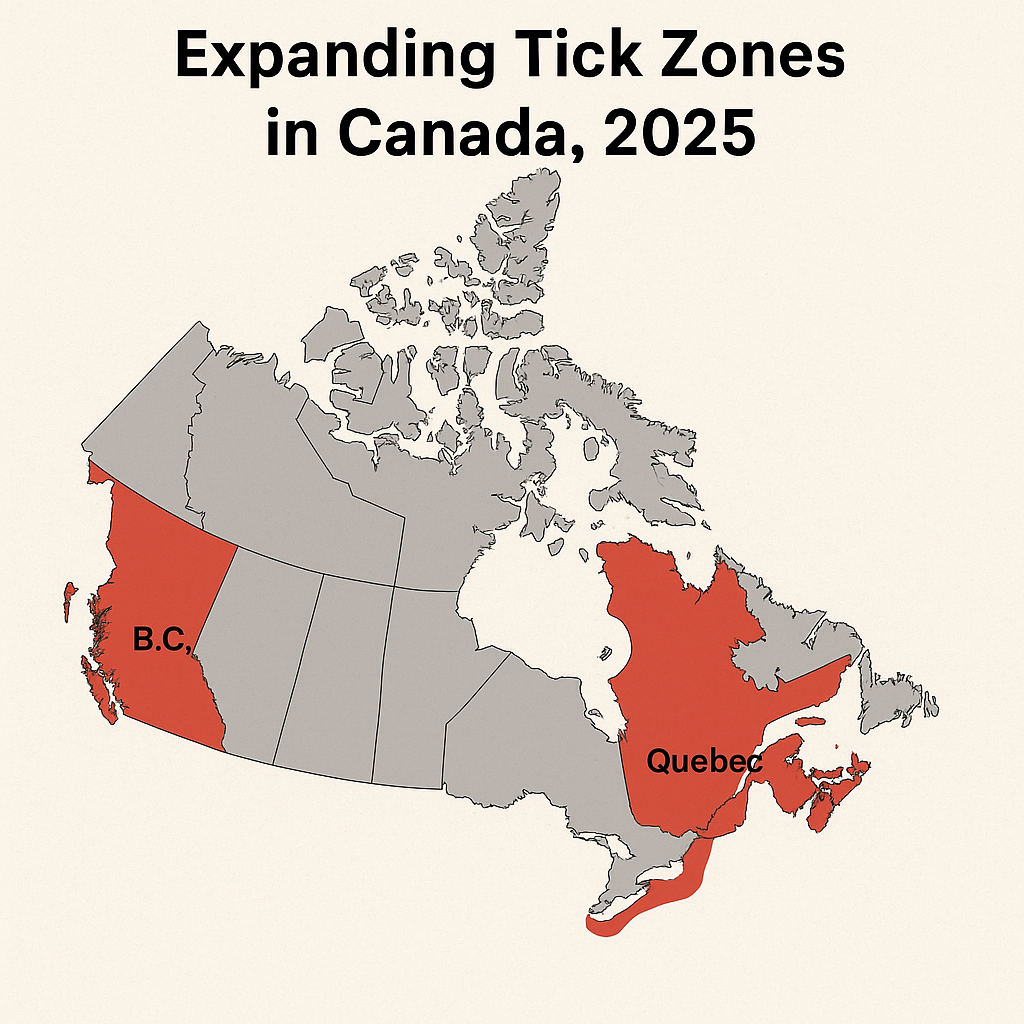 "2025 tick zone map in Canada – Lyme disease in dogs geographic risk"