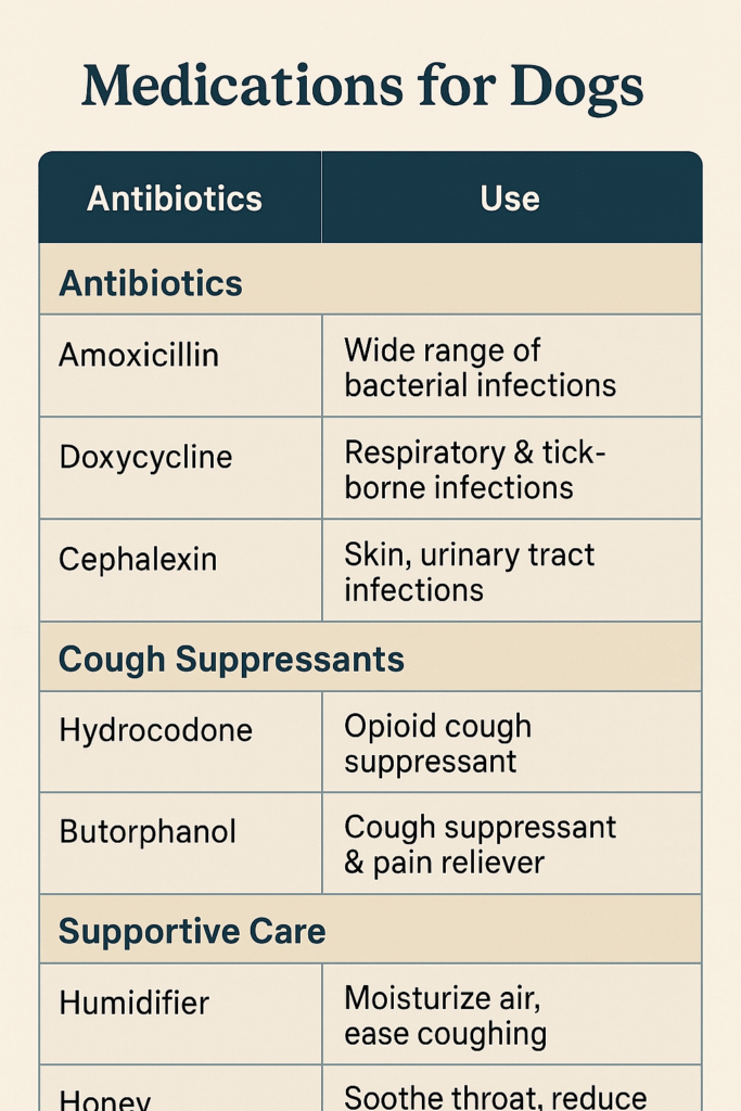 “Medications used for kennel cough causes and treatment in dogs”