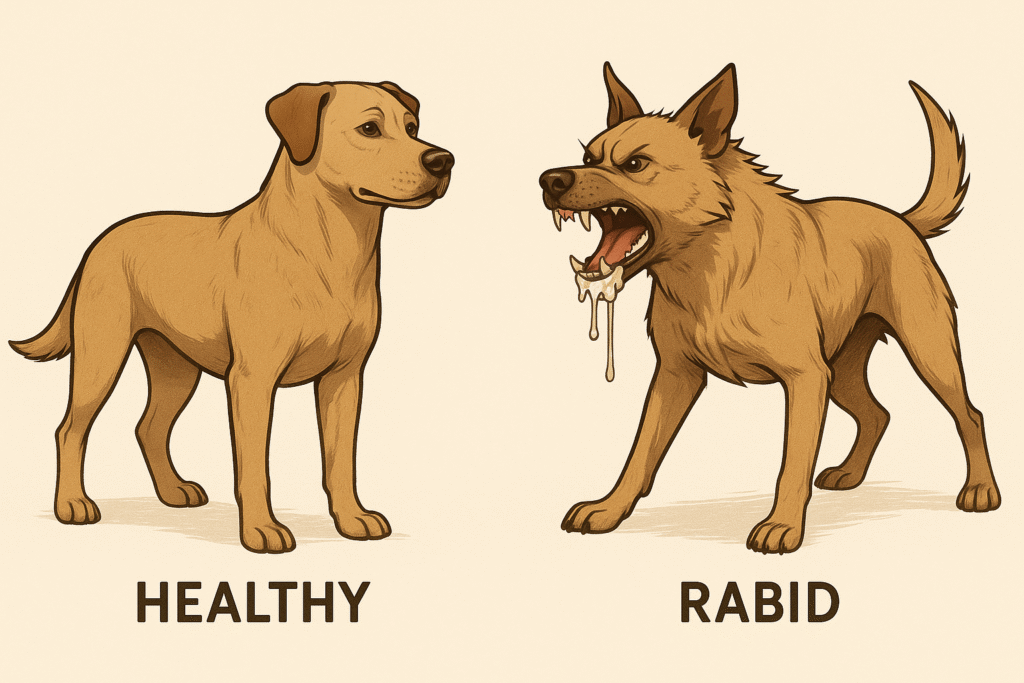 "Signs and symptoms of rabies in dogs"