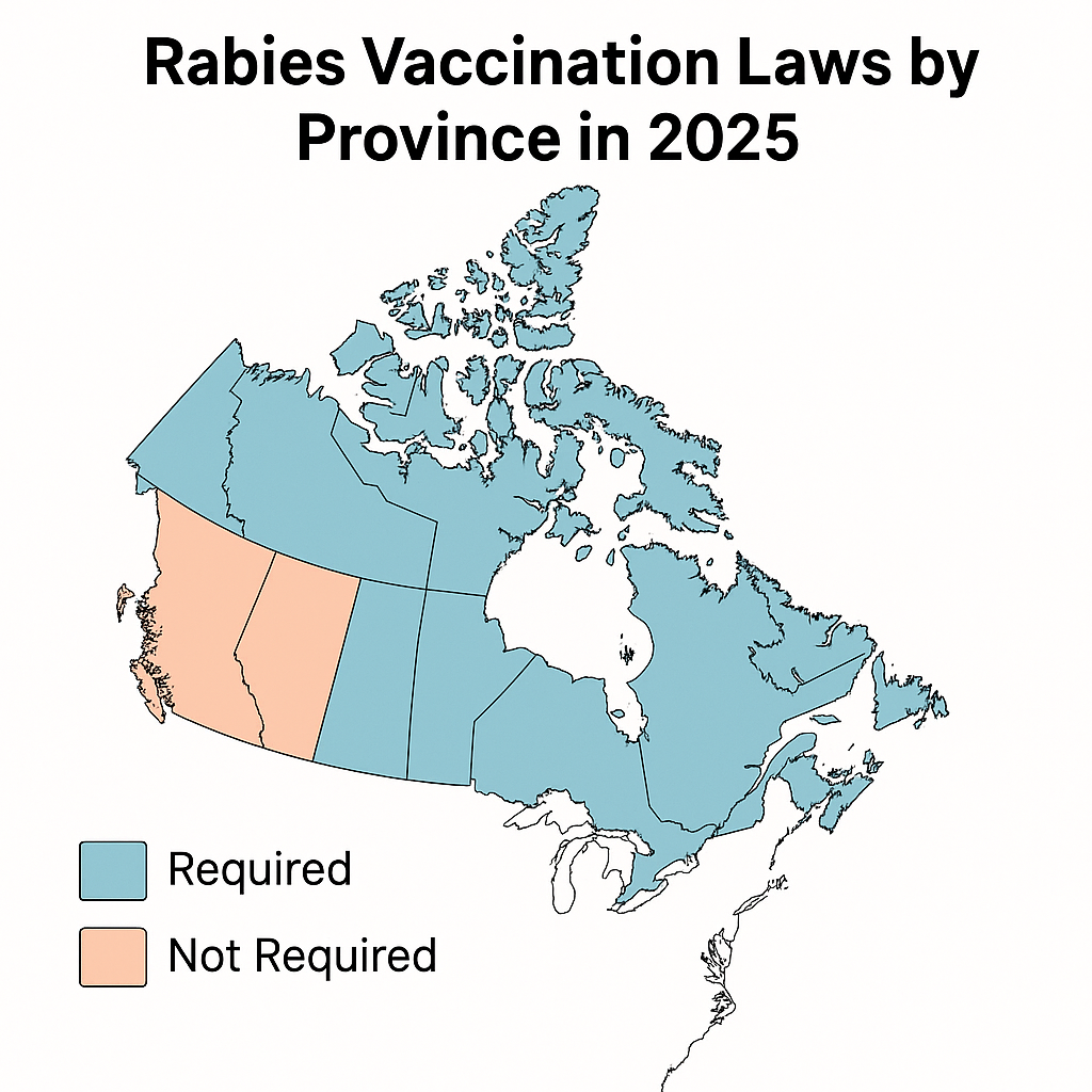 "Rabies in dogs Canadian vaccination laws map"