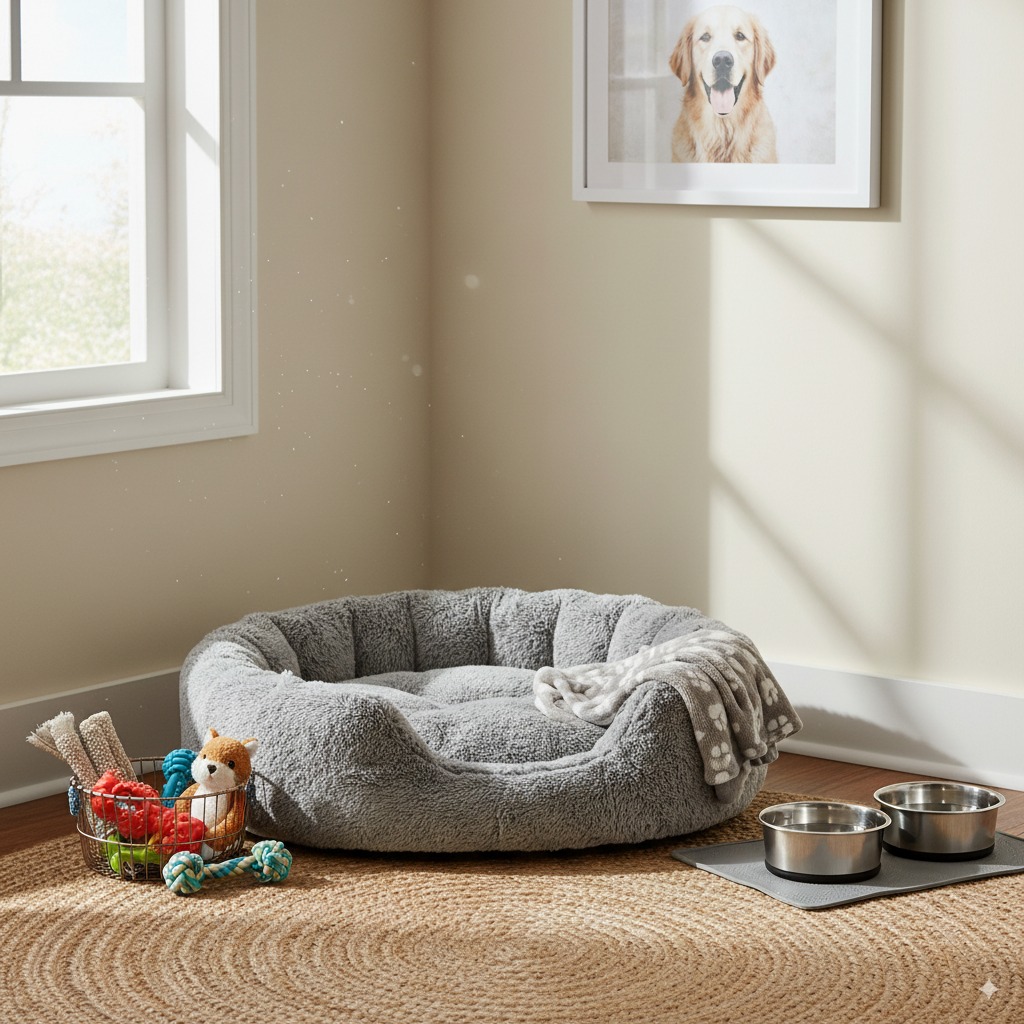 "A checklist item for welcoming one of the calmest dog breeds: a prepared, cozy space in the home."