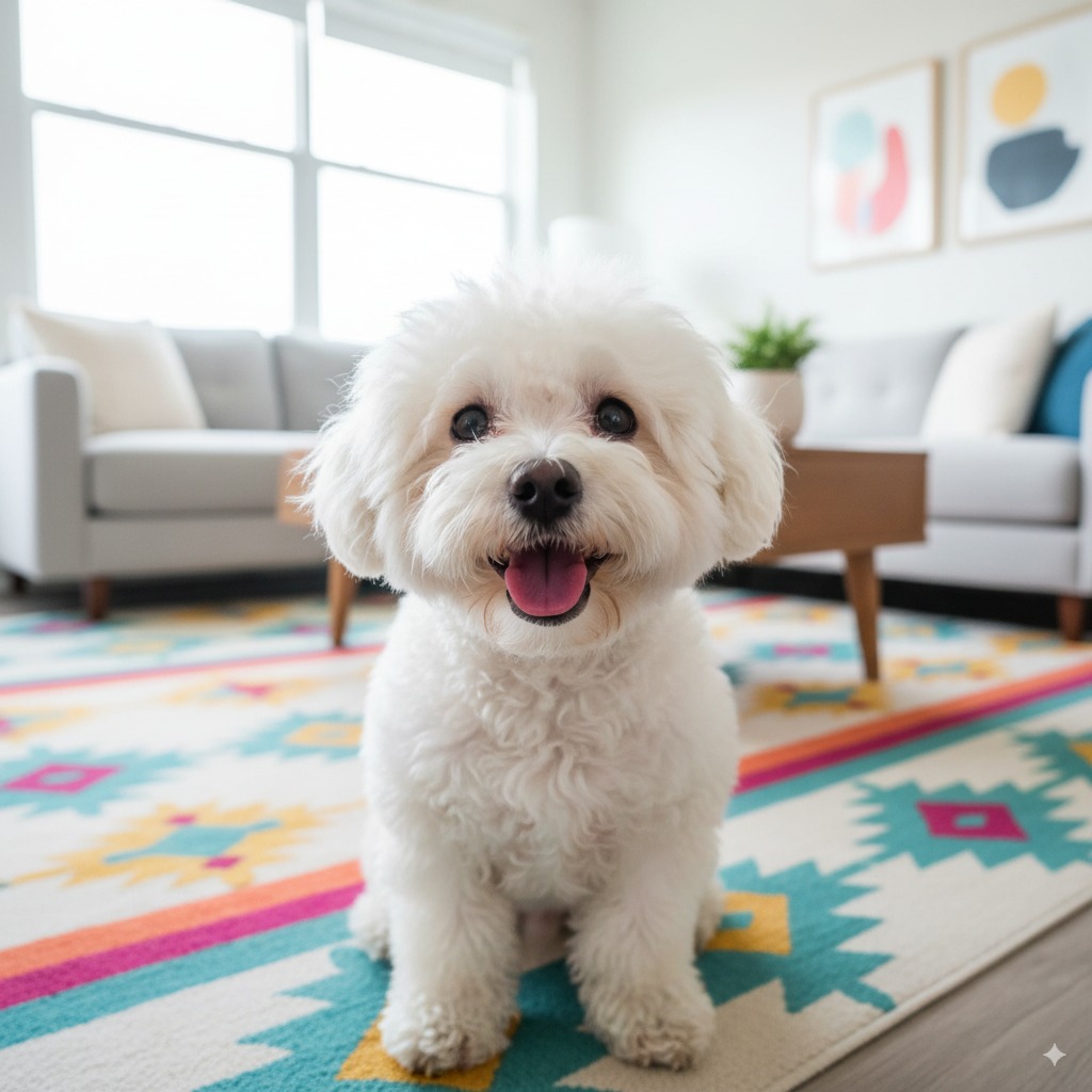 "A happy Bichon Frise, representing one of the top 10 best dog breeds for apartments as chosen by a vet."