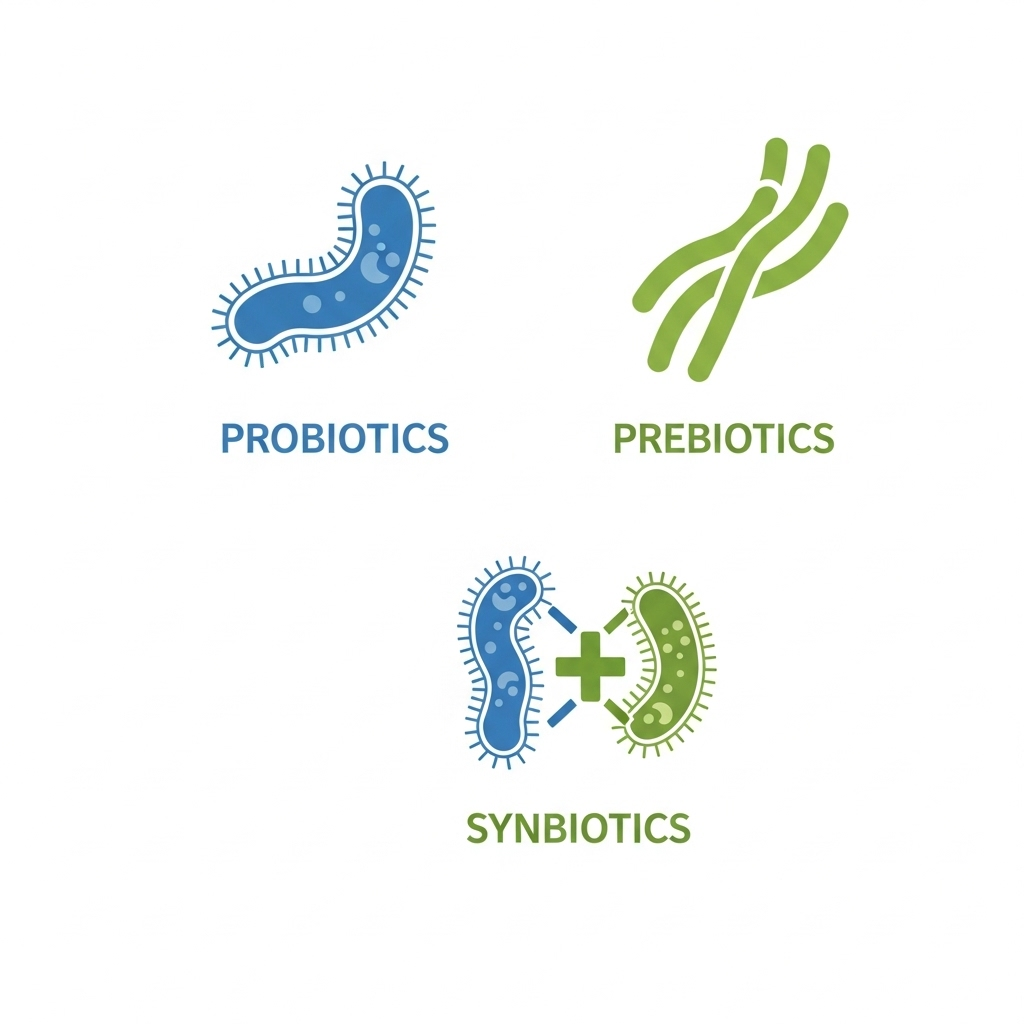 "An easy-to-understand infographic explaining how probiotics for dogs, prebiotics, and synbiotics work together for gut health'