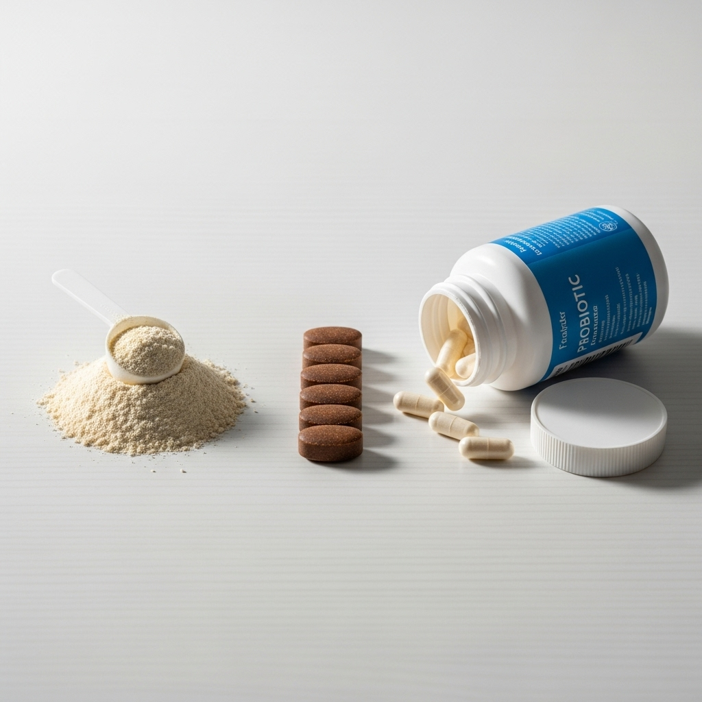 "A display of various high-quality supplement options, including the best types of probiotics for dogs"