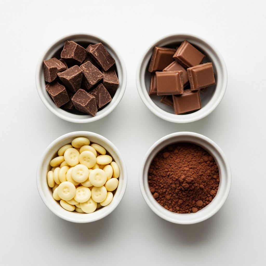 Different types of chocolate, illustrating the varying danger levels of chocolate poisoning in dogs.