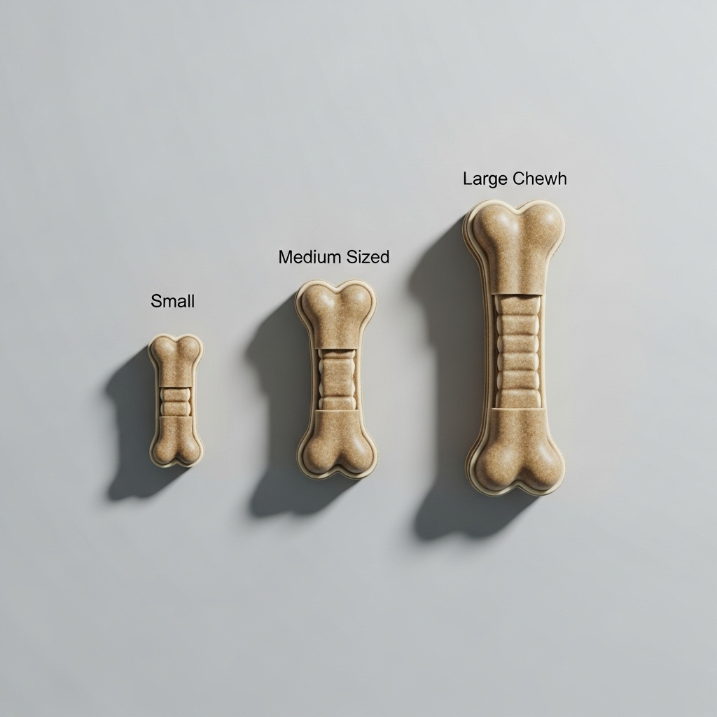 "A selection of safe and effective dog dental chews in various sizes, showing options for different dog breeds"