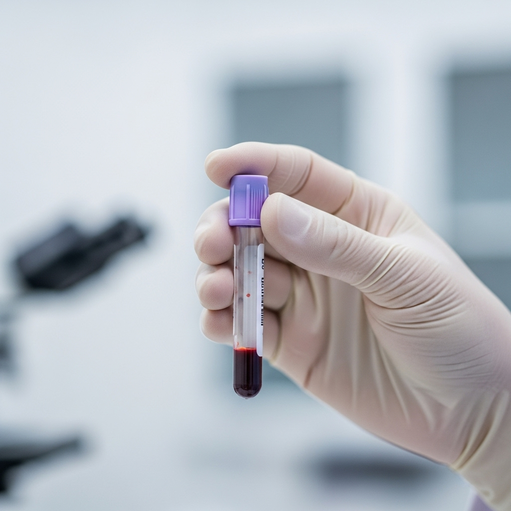 "A close-up of a blood sample for a vaccine titer test, a modern tool used within the canine vaccination guidelines to check immunity"