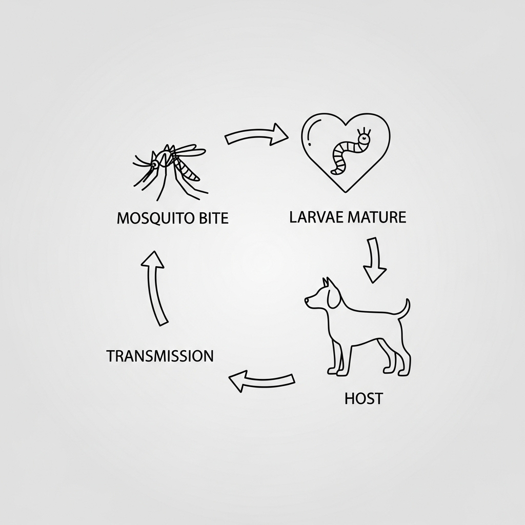 "An infographic illustrating the mosquito-borne lifecycle of heartworm, explaining the need for heartworm prevention for dogs'