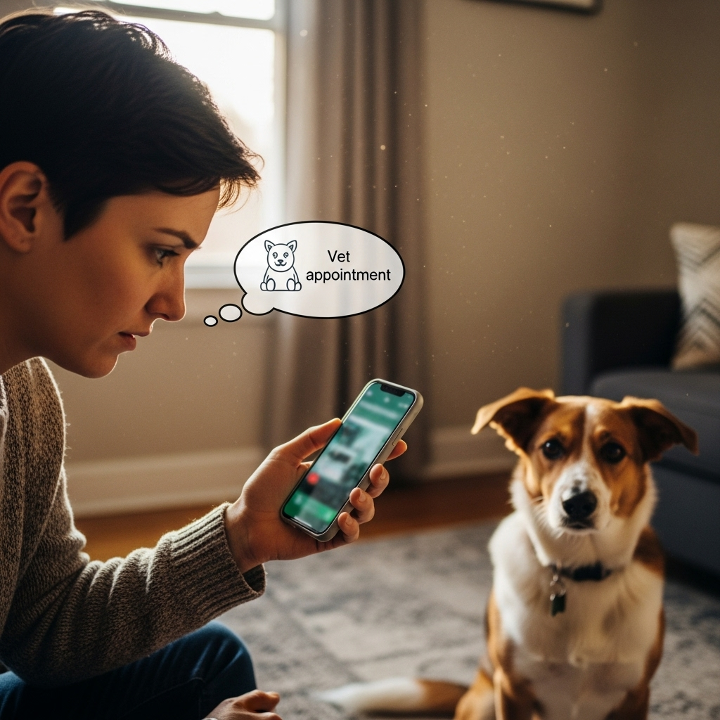 "A dog owner calling their veterinarian for guidance after missing a dose of heartworm prevention for dogs"
