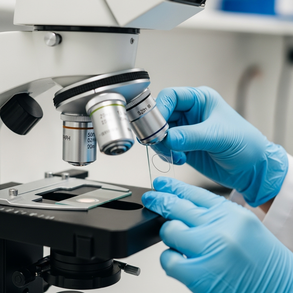 "A microscope slide being prepared for cytology, a critical step to accurately diagnose cancer in dogs"