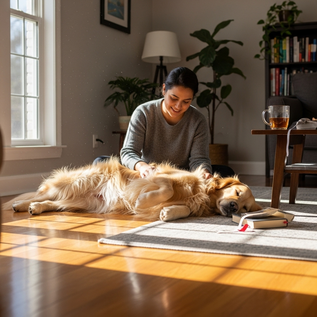 "A responsible owner performing a monthly at-home health check, a key preventative step before needing a vet for diagnosing cancer in dogs"