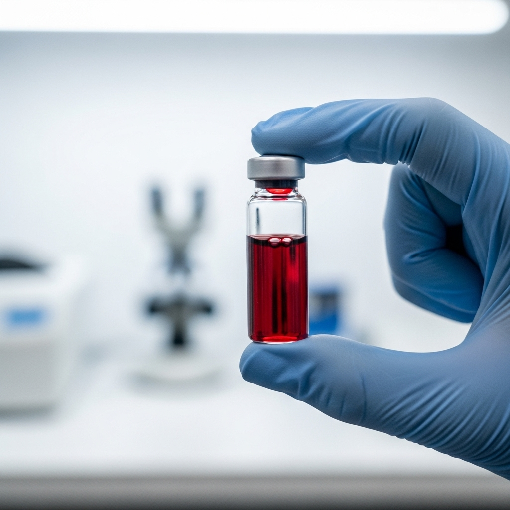 "A blood sample being prepared for a liquid biopsy, a future-forward method for diagnosing cancer in dogs"