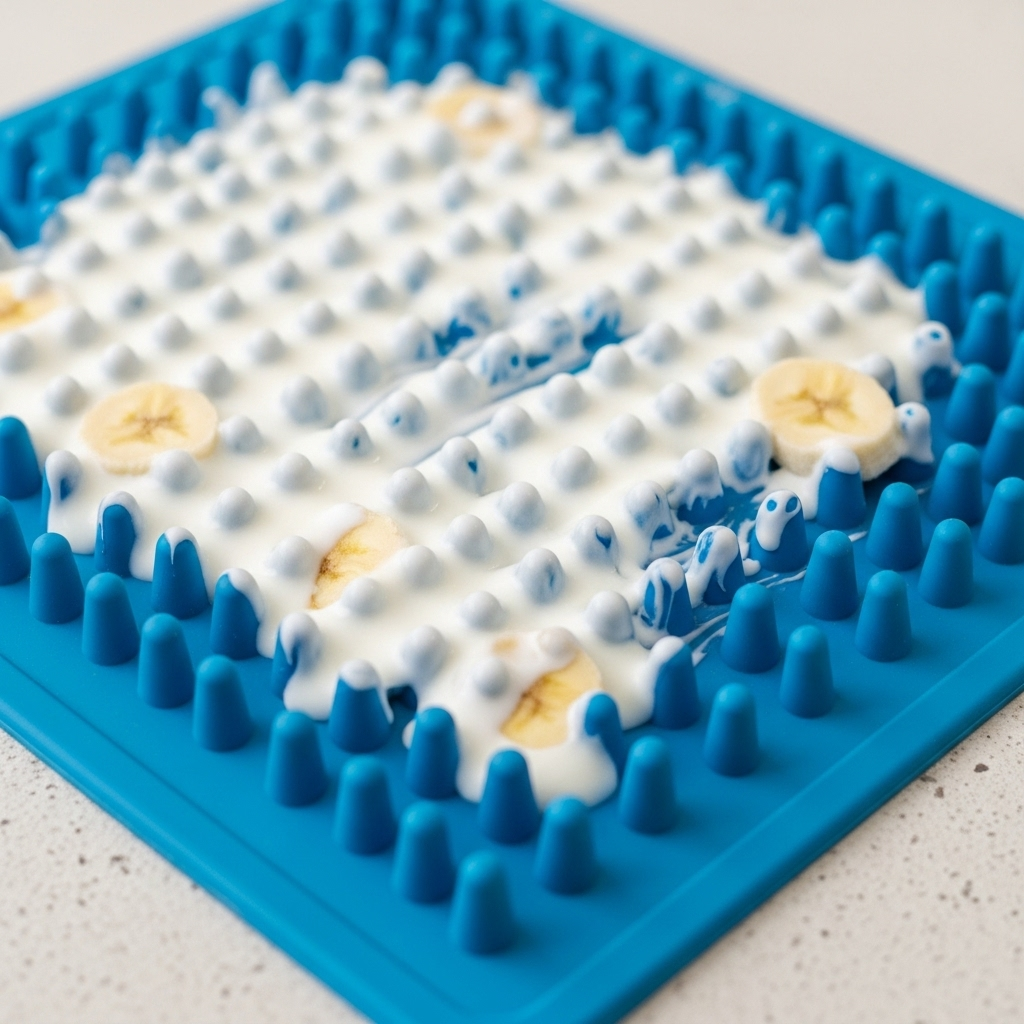 "A lick mat is a great calming tool to help stop your dog barking at night."