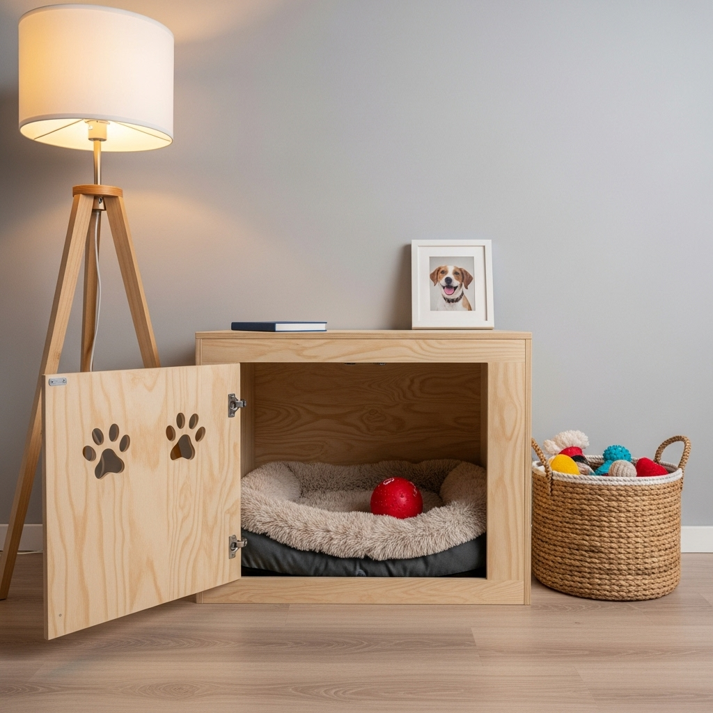 "A safe and comfortable crate setup, an essential tool for calming anxious dogs"